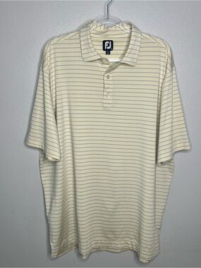 FJ FootJoy Yellow Striped Golf Polo Shirt Short Sleeve Button Up   - 2XLarge